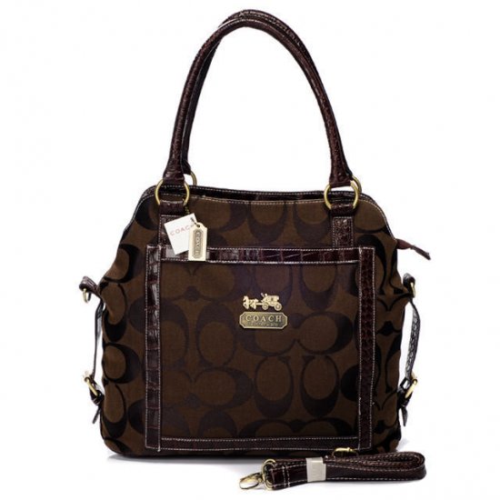 Coach Logo In Signature Medium Coffee Satchels BJC - Click Image to Close